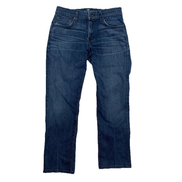 7 For All Mankind Carsen Luxe Performance Straight Jeans Mens 36 Blue Distressed - Picture 1 of 8
